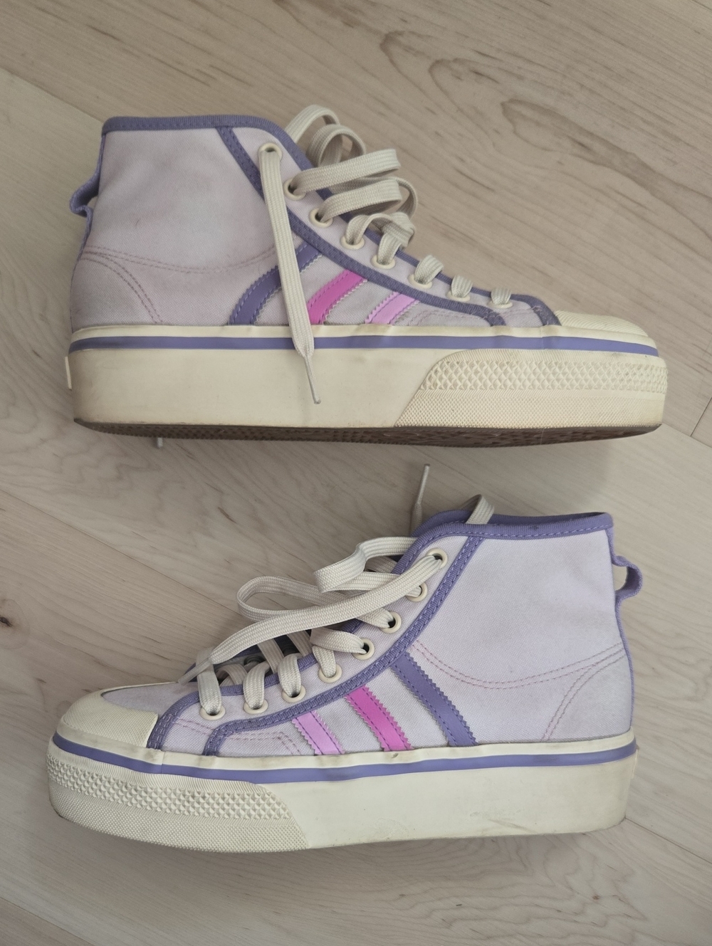 adidas Nizza Platform Mid Shoes, Almost Pink Oulse Lilac Striped, Size 7.5